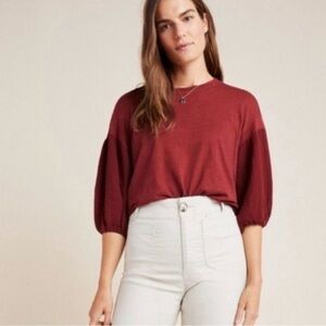 Anthropologie pretty Velvet Women's Blouse in Deep Red 3X